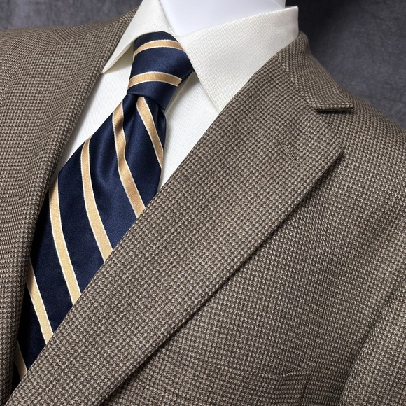 Joseph Feiss Gold‎ Sport Coat 46R Brown Wool Check Blazer Jacket Casual Classic